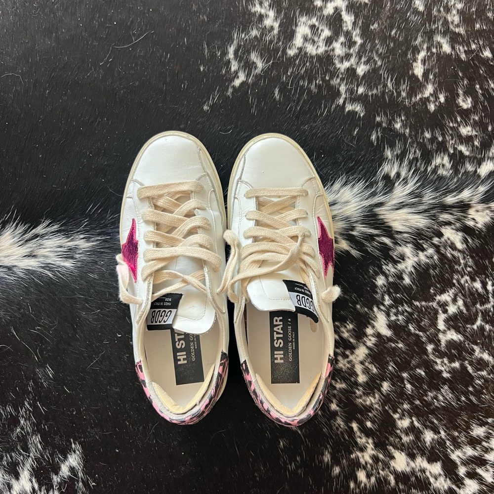 Golden Goose Hi Star White and Pink Sneakers